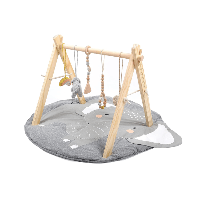 Montessori hello pumpkin Wooden Play Gym With Mat and 5 Hanging Toys