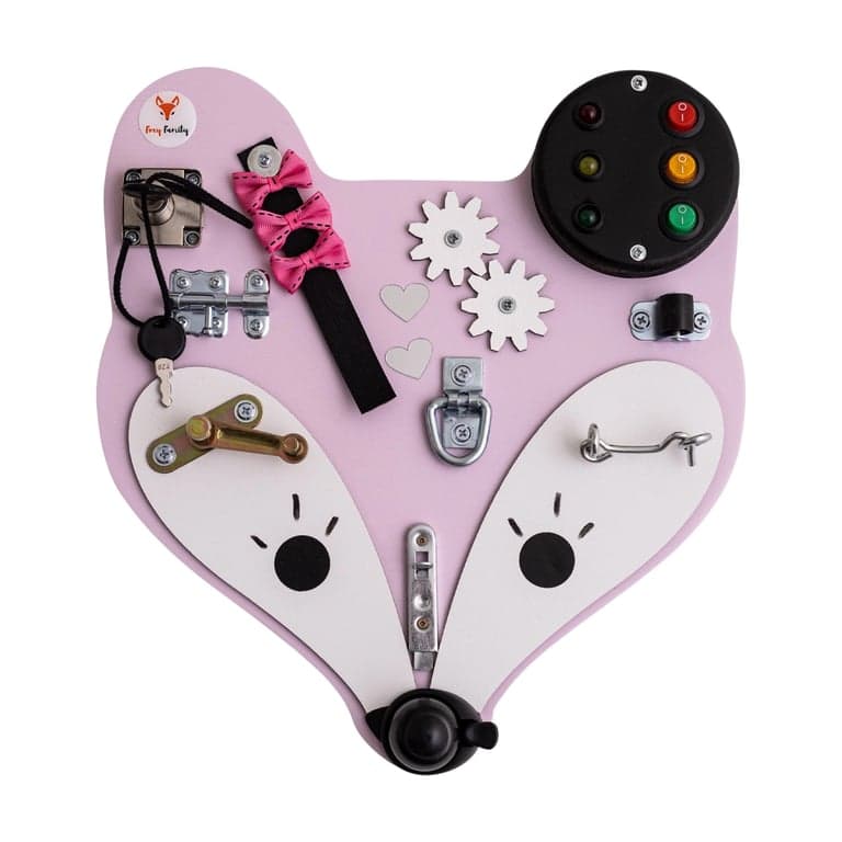 Foxy Family Wooden Busy Board Pink Fox Head