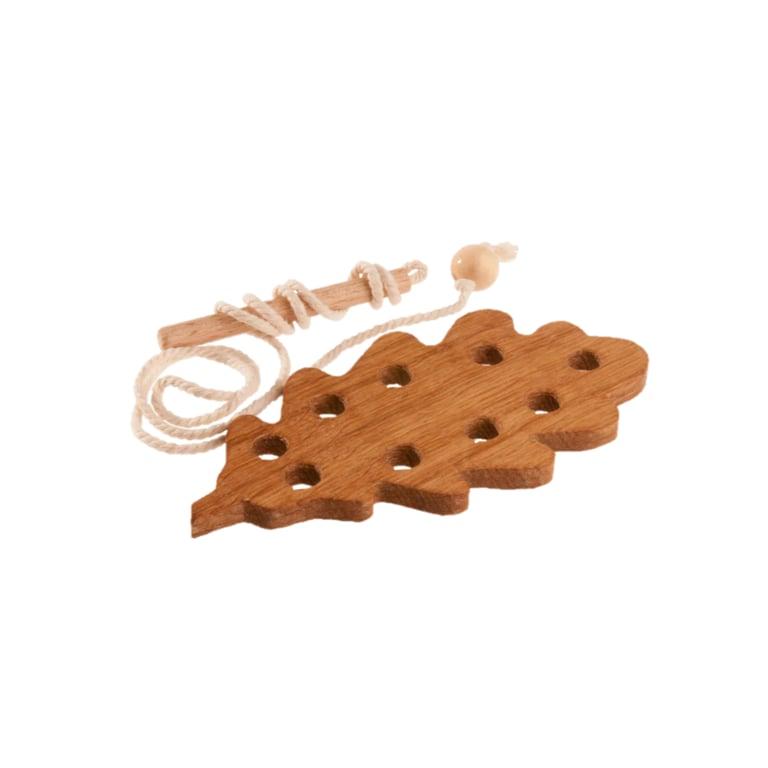 Montessori PoppyBabyCo Wooden Lacing Toy Oak Leaf