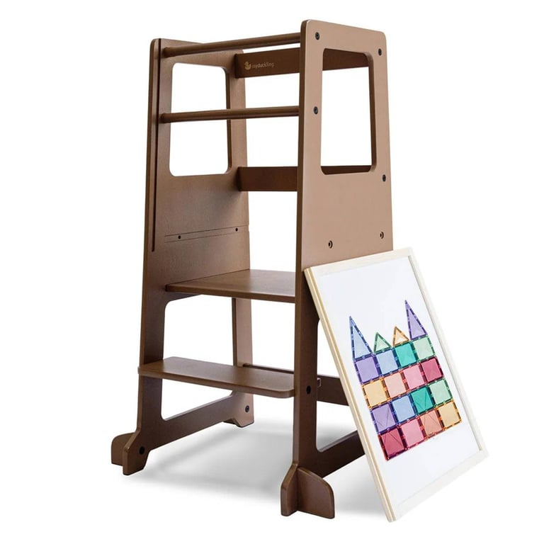 Montessori My Duckling LOLA Deluxe Toddler Tower With Removable Magnetic Drawing Board Walnut
