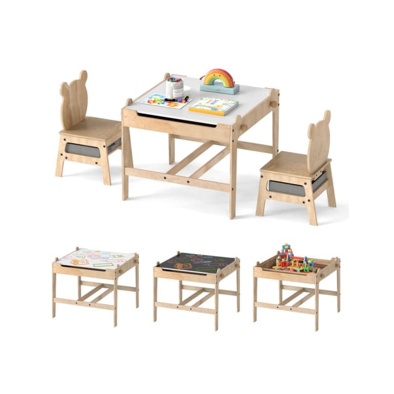 Costway Activity Table and Chairs Set With Reversible Whiteboard Panda Shaped Style B