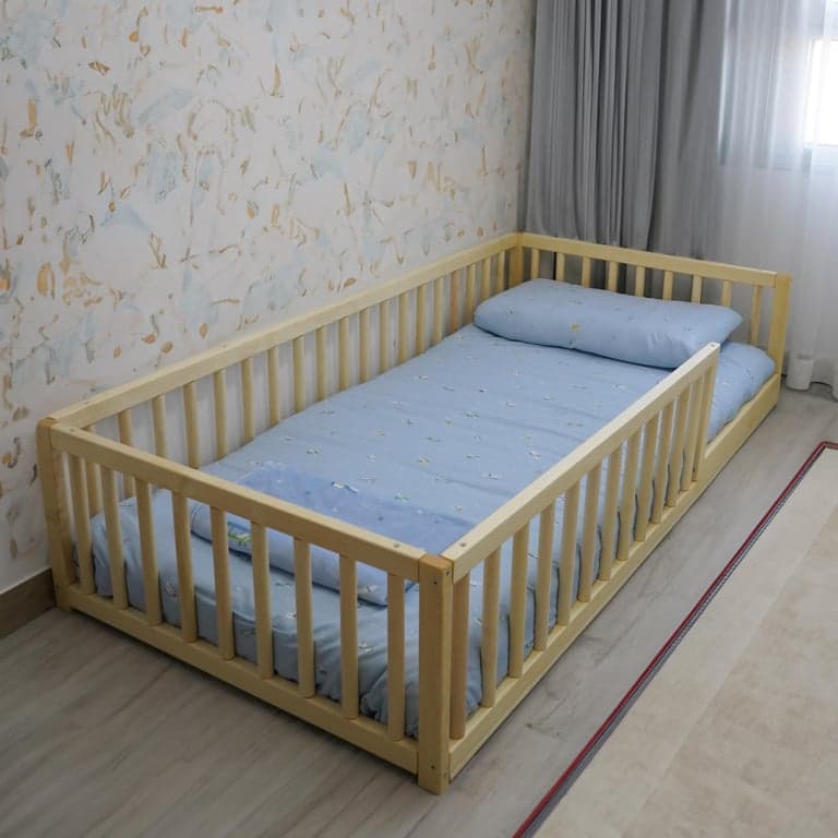 Montessori AdrijaT Toddler Floor Bed With Rails and Slats Queen Natural No Gate