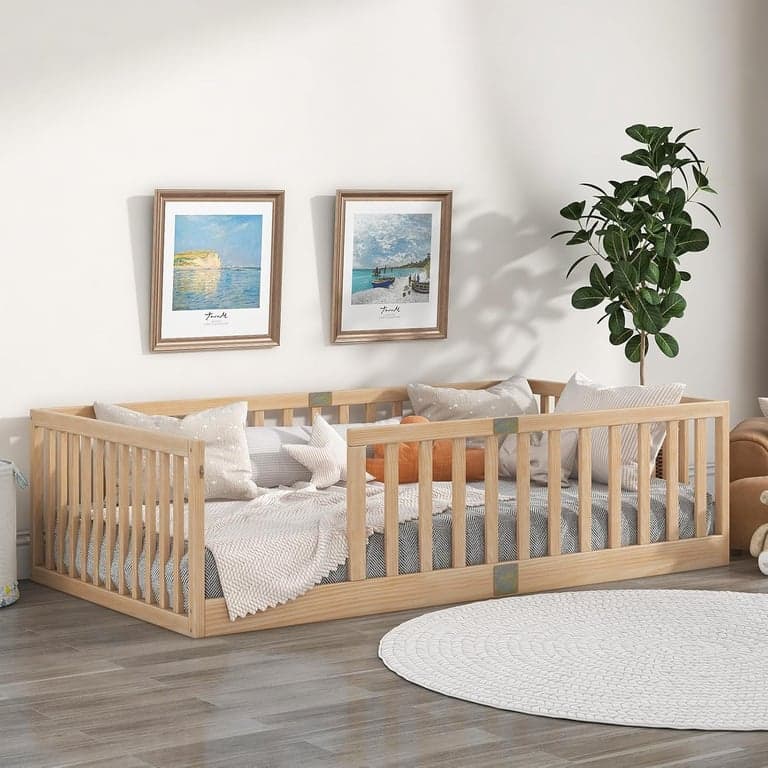 Tatub Single Floor Bed With Rails Nature
