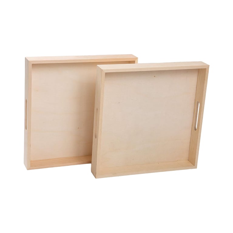 Montessori Wooden Living Small Wooden Trays With Handles 12 x 12 x 1.5 Inches Pack of 2
