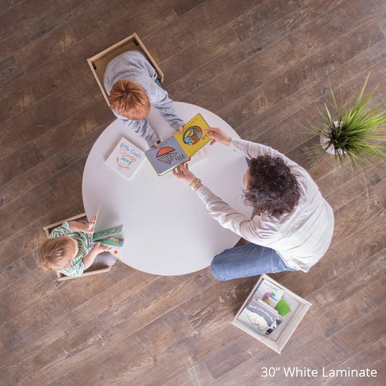 Sprout Kids Round School Tables White Laminate and Birch Two-Tone 14 x 48 Inches