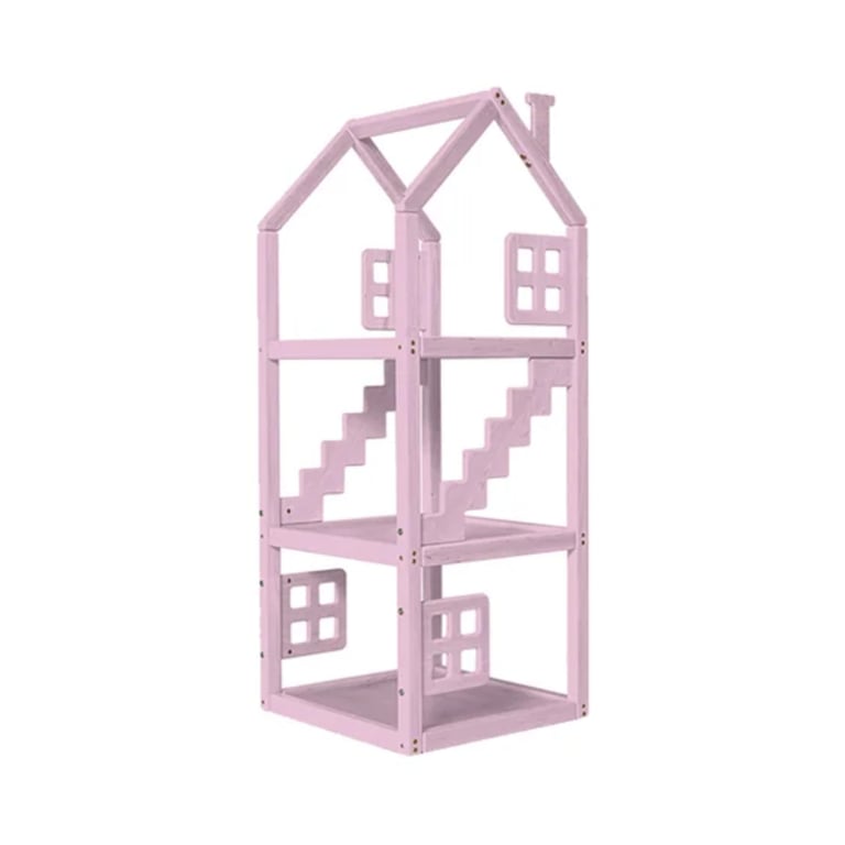 Montessori BusyWood Wooden House Shelf With Windows Pink