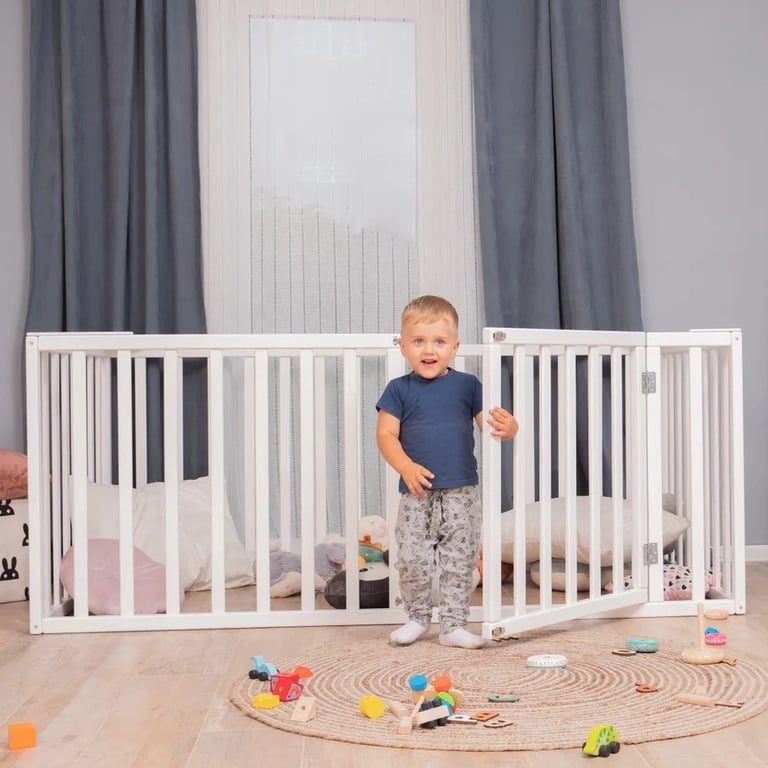 Montessori Busywood Floor Bed with Rails White Double Size