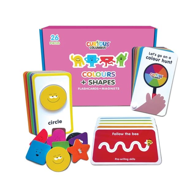 Curious Columbus Flashcards & Magnetic Colours and Shapes 26 Piece Learning Set