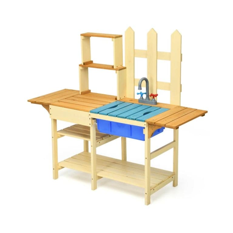 Costway Outdoor Wooden Pretend Cook Kitchen Playset
