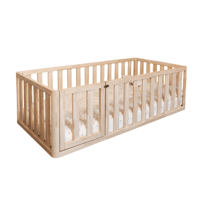 Montessori MandreleKids Full Size High Floor Bed Natural With Rounded Outer Corners