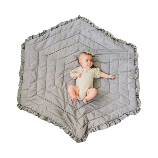 OkidoKids Plush Gray Hexagon Baby Playmat