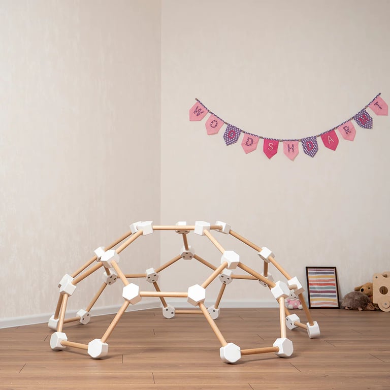 Montessori Wood and Hearts Climbing Dome XL Natural Wood + White