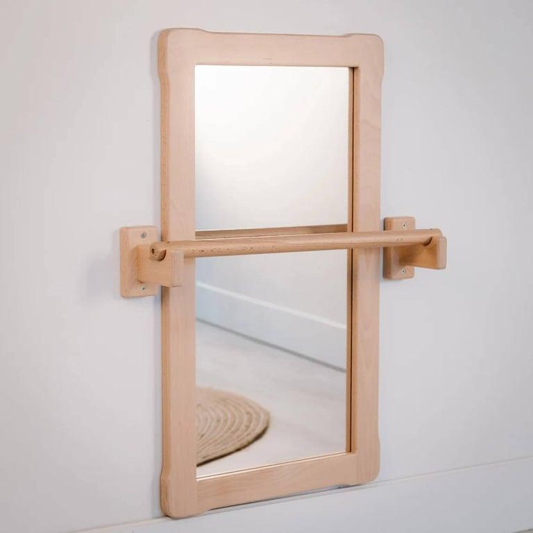 Montessori Woodjoy Montessori Big Mirror With Short Wooden Pull-Up Bar Natural