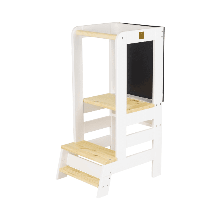 Montessori Meowbaby Toddler Tower With Chalkboard White Natural