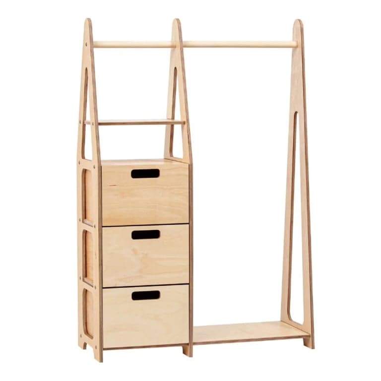 Duck Woodworks Clothing Rack With Rectangular Holes Drawers Natural Wood