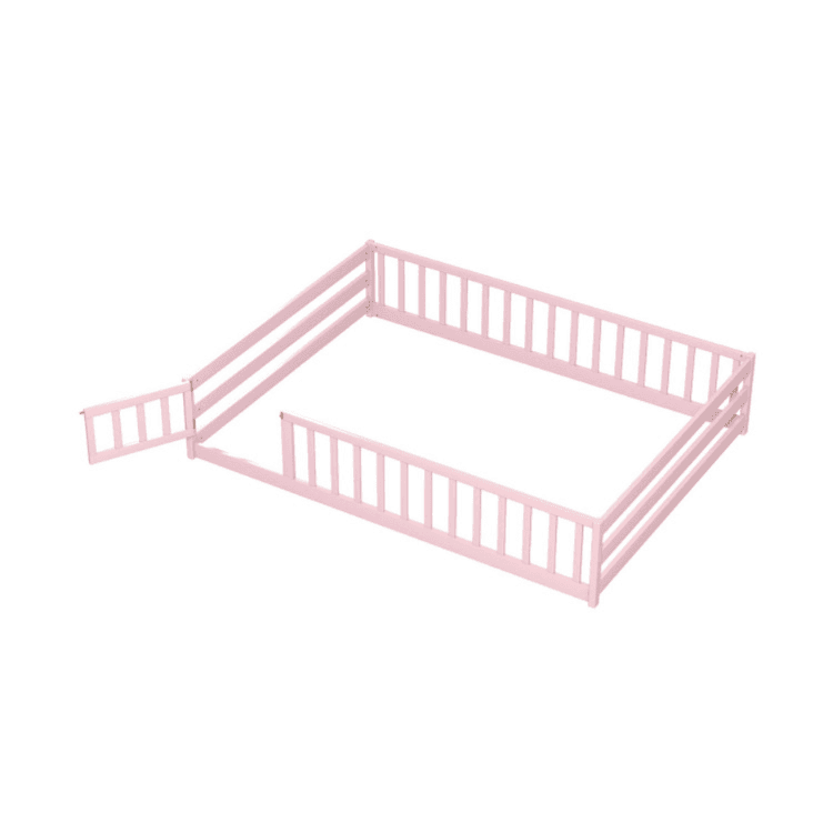 Costway Double Size Floor Bed With Rails Pink
