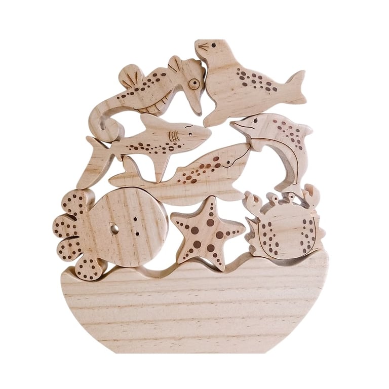 Montessori KaspiLand Wooden Sea Life Balance Stacking Toy 