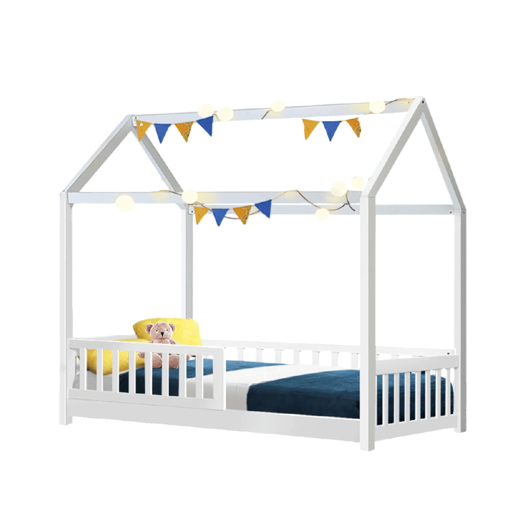 Montessori Artiss Single House Shaped Floor Bed With Rails White