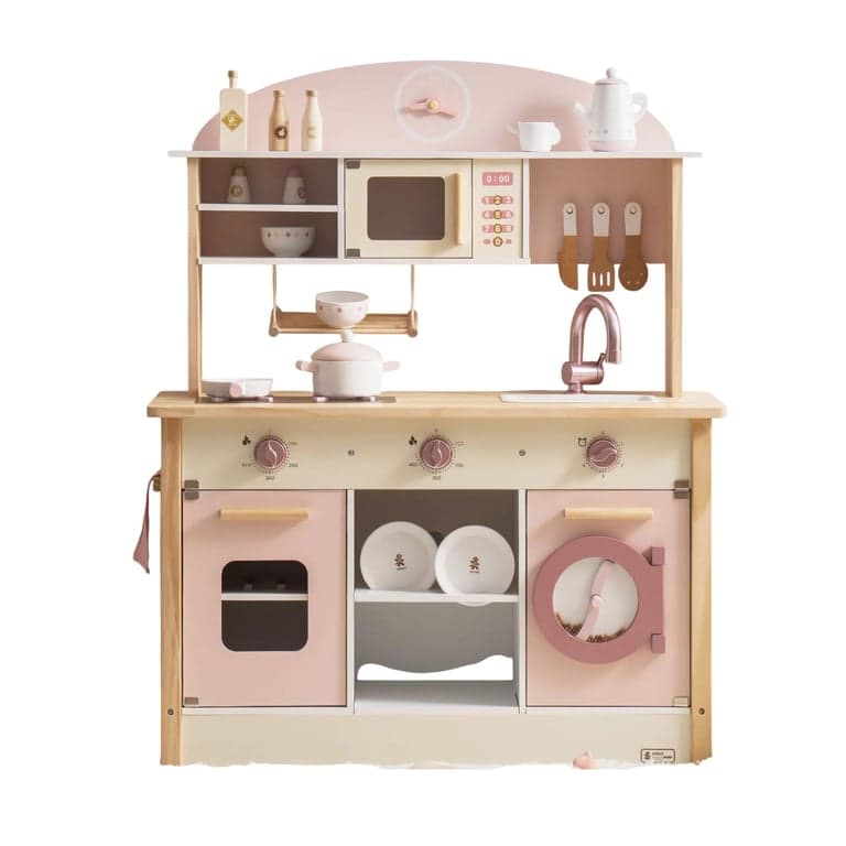 Robud Wooden Play Kitchen With Realistic Accessories Pink