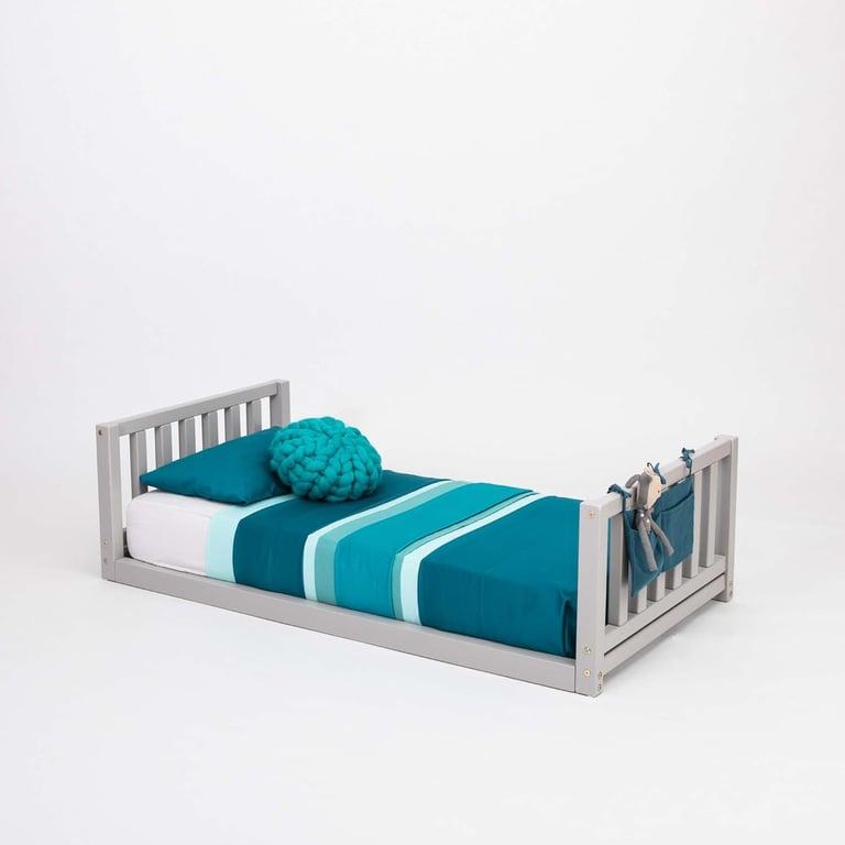 Montessori Sweet Home From Wood Floor Bed With Headboard and Footboard Single Grey