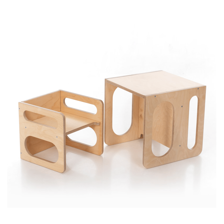 Montessori Wood Grain Lab Cube Chair and Table Set Natural Wood