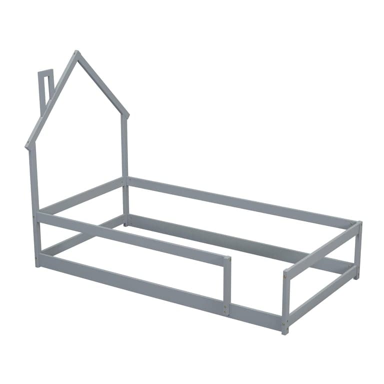 PVWIIK Single House Floor Bed With Rails Grey