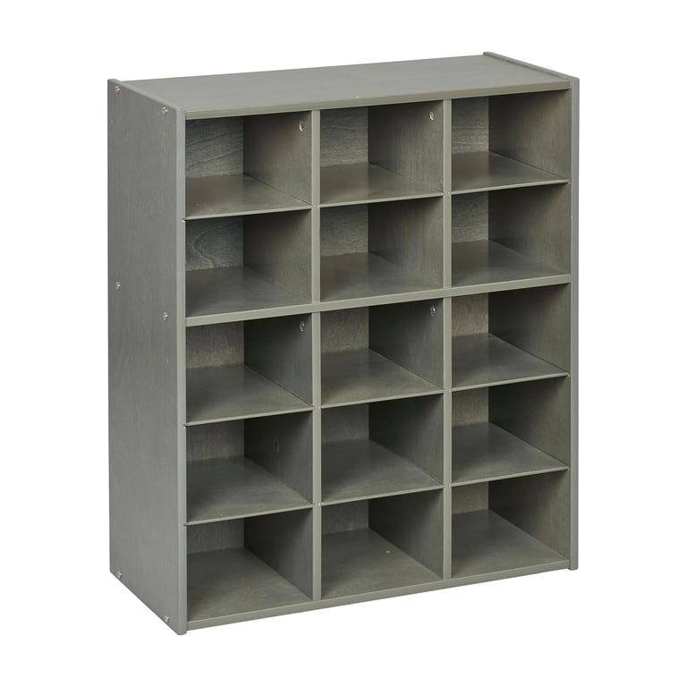 Montessori ECR4Kids Streamline 15-Cubby Tray Storage Cabinet 5 x 3 Gray Wash