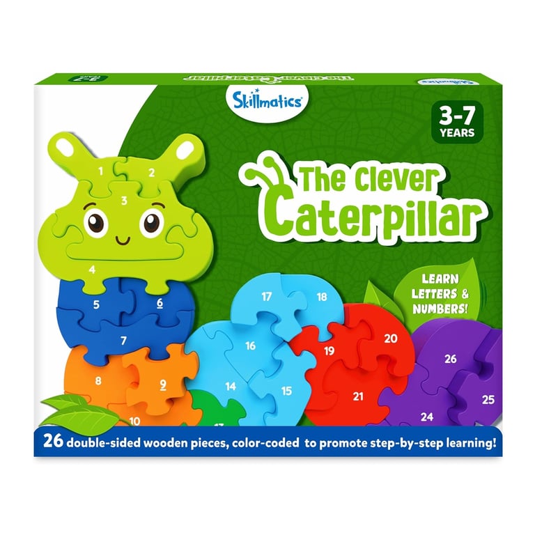 Montessori Skillmatics The Clever Caterpillar Double-sided Wooden Puzzle
