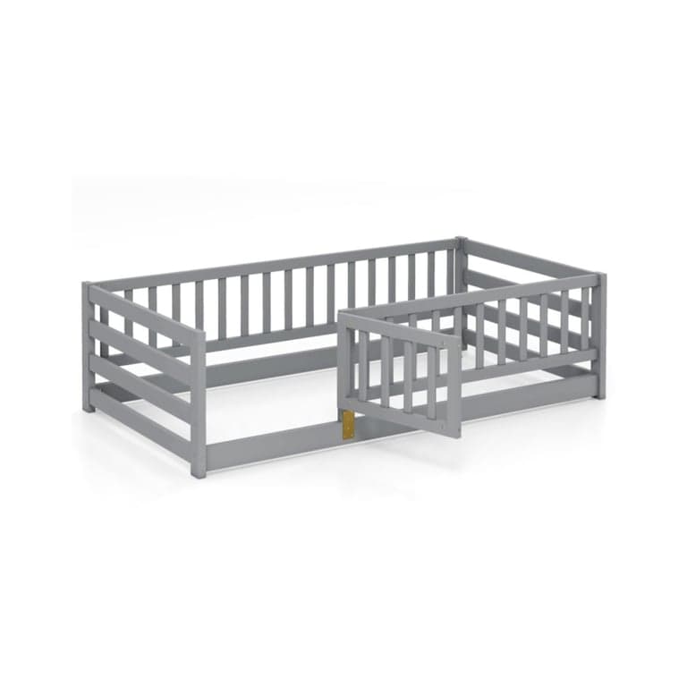 Costway Twin Size Floor Bed With Rails and Door Gray