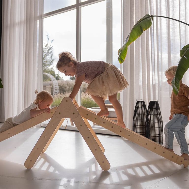 Montessori Jindl Foldable Climbing Triangle With Ramp and Ladder Premium Natural