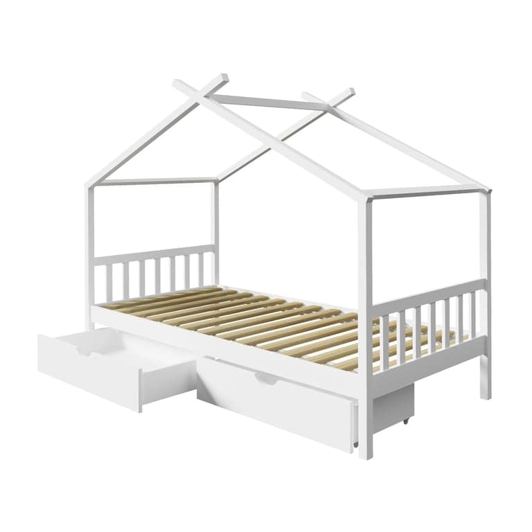 Oikiture Single House Bed Frame White With 2 Drawers