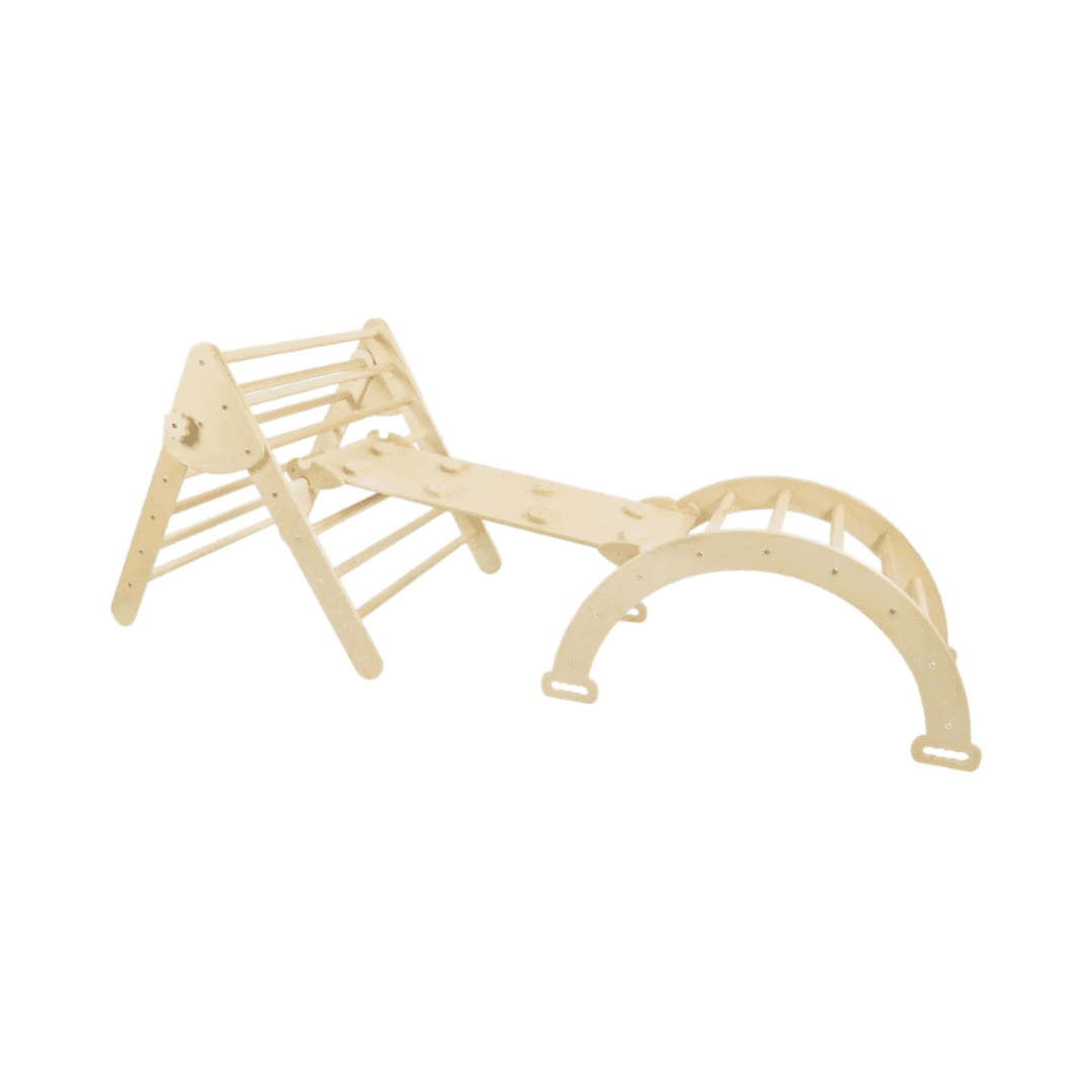 Wood and Hearts Climbing Set of 3 Large With Rocks Ramp in Natural Color