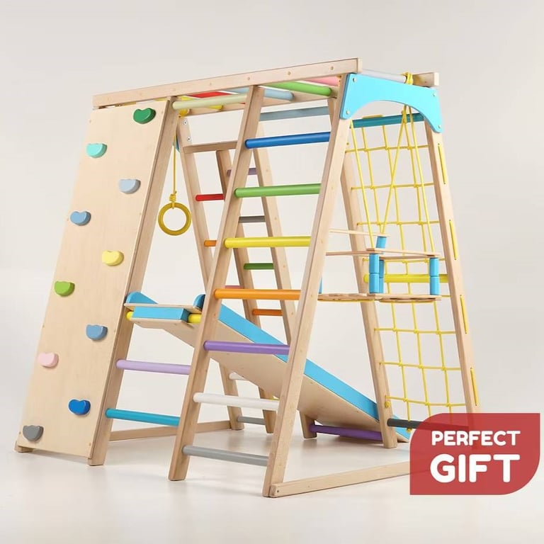 Montessori Tod Gym Playground Set Climbing Gym With Tent Natural