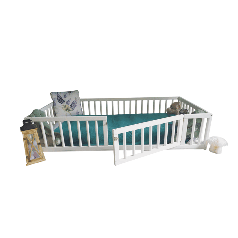 Montessori Eco Kids Universe Full Floor Bed With Rails White With Door