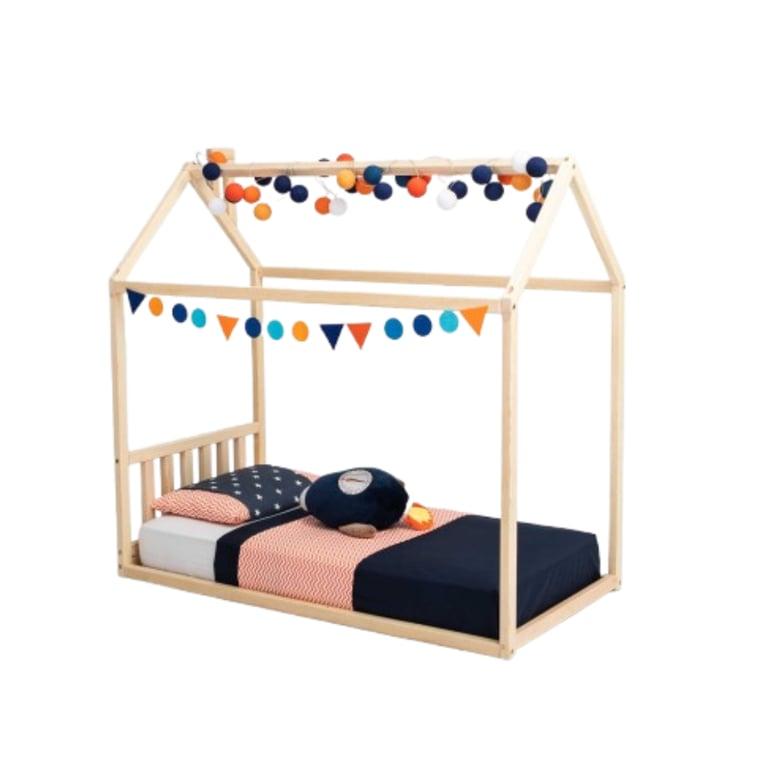 Sweet Home From Wood House-Frame Bed With a Headboard 200 x 90 cm Non-Painted Pine Wood