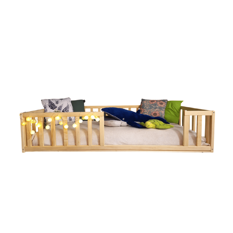 Montessori Eco Kids Universe Full Floor Bed With Rails Wax Only With Slats