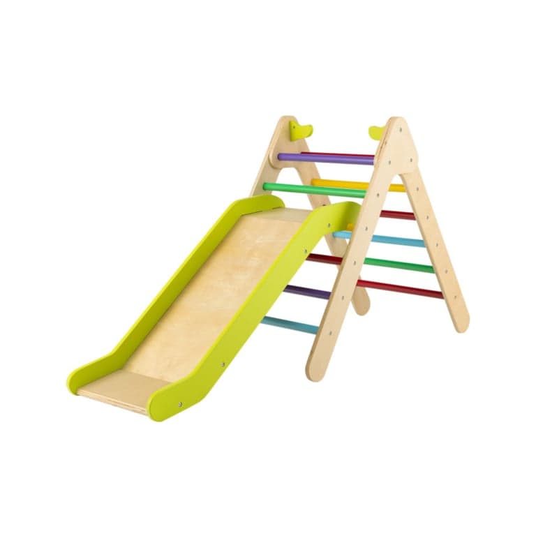 Costway 2-in-1 Wooden Triangle Climber Set With Gradient Adjustable Slide Multicolor