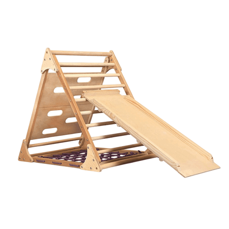 Montessori Klimspeel Wereld Pikler Triangle With Climbing Wall Natural