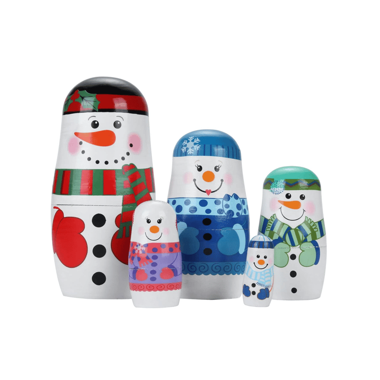 Montessori Yoption 5 Pieces Handmade Wooden Nesting Dolls Snowman