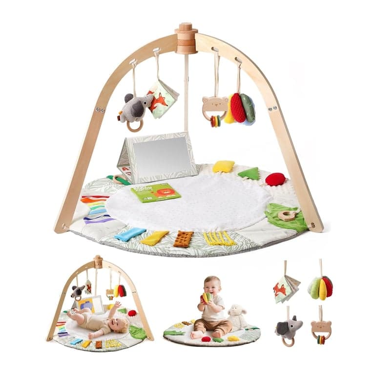 Promise Babe Wooden Baby Play Gym & Tummy Time Playmat