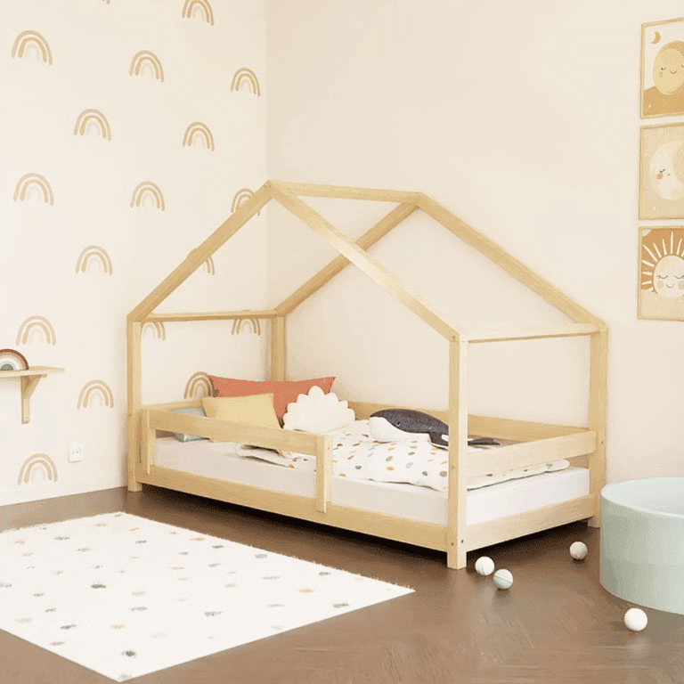 Benlemi House Bed Lucky With Firm Bed Guard Natural Decor 120 x 200
