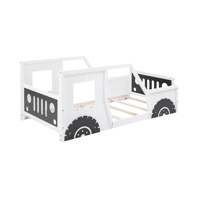 Montessori Harper & Bright Designs Car-Shaped Platform Bed With Wheels Twin White