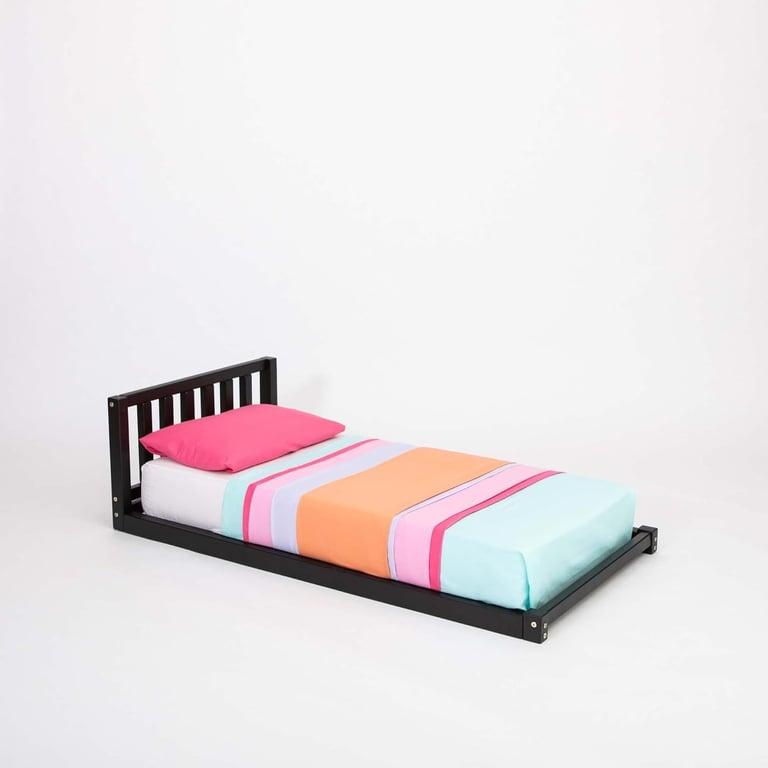 Montessori Sweet Home From Wood Wooden Floor Bed With Headboard Double Black