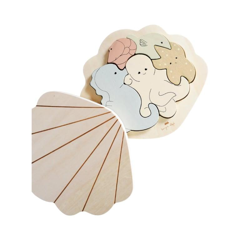 Montessori Playroom Collective Sea Animals Wooden Clam Puzzle