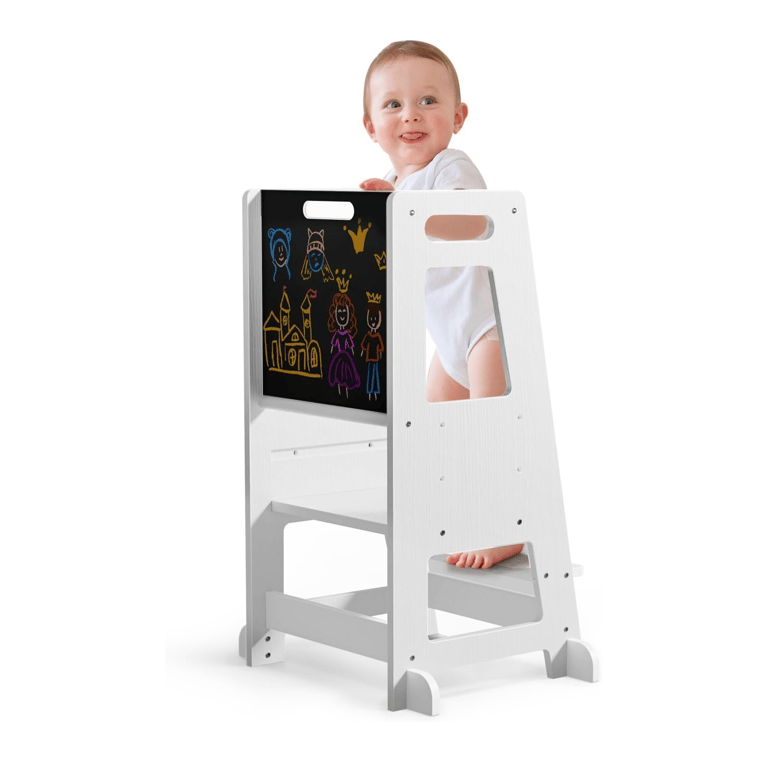 Montessori Brolteja Toddler Tower With Detachable Chalkboard White