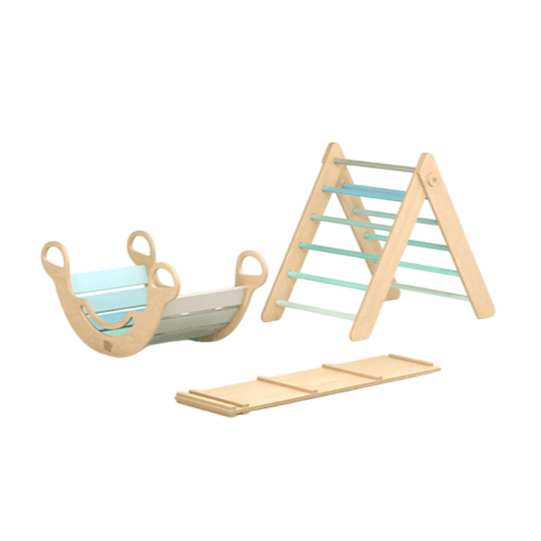 Montessori Klimspeel Wereld Pikler Triangle Set With Climbing Arch Mint
