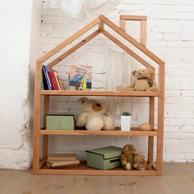BusyWood Wooden House Shelf Natural 35.43 Inches