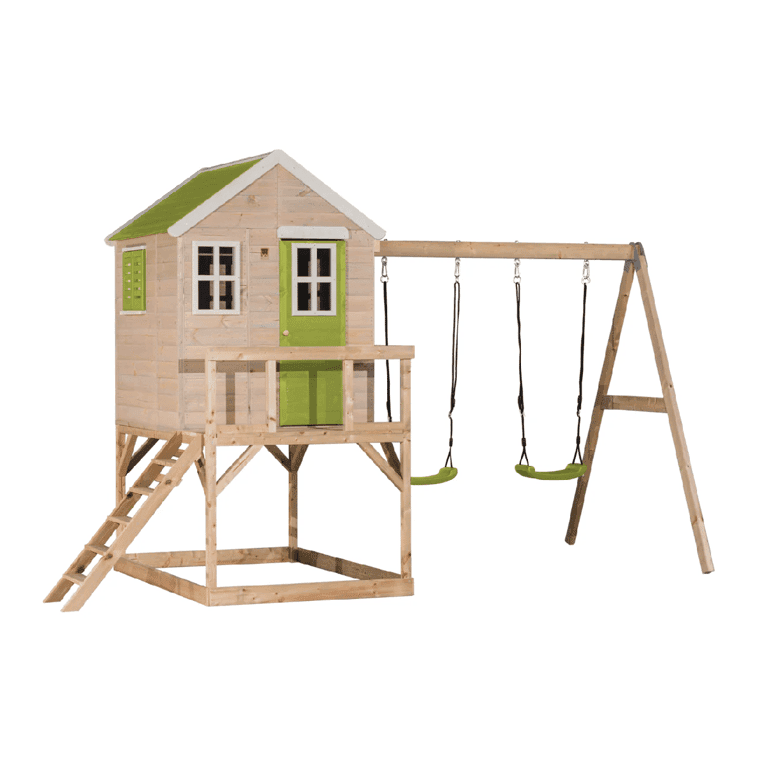 Montessori Wendi Toys My Lodge Swing Set With Platform and Double Swing Lime