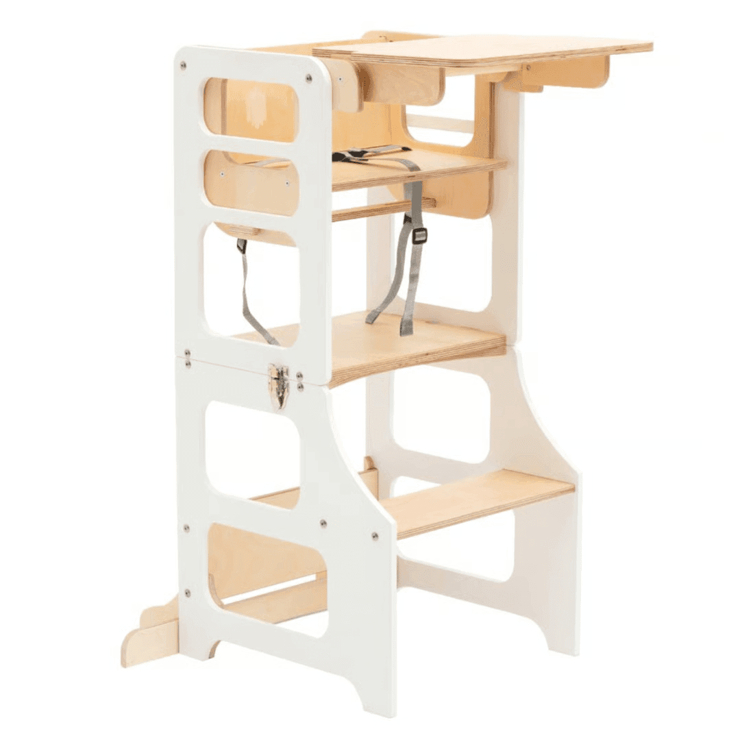 Duck Woodworks 2-in-1 Convertible Toddler Tower and High Chair Gray