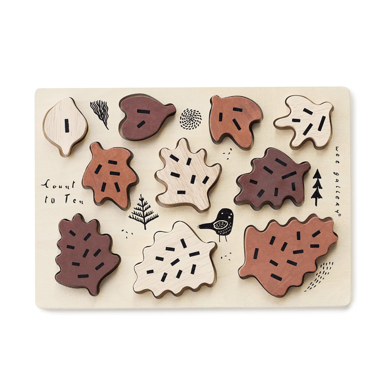 Montessori Wee Gallery Wooden Tray Puzzle Count to Ten Leaves